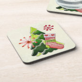 Weihnachtsbaum und Strumpf Whimsey Getränkeuntersetzer (Linke Seite)