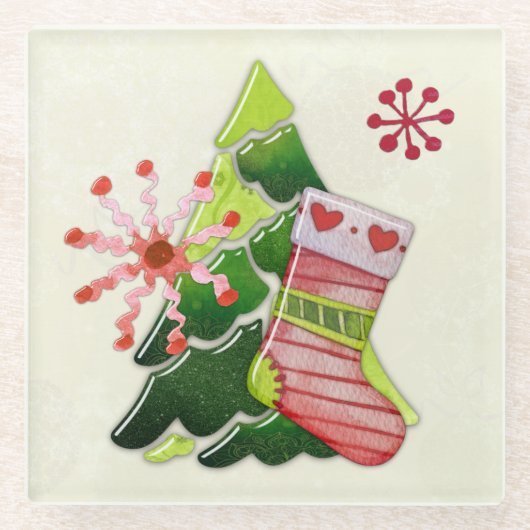 Weihnachtsbaum und Strumpf Whimsey Glasuntersetzer (Vorderseite)