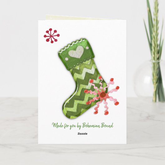 Weihnachtsbaum und Strumpf Whimsey Karte (Rückseite)