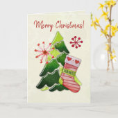 Weihnachtsbaum und Strumpf Whimsey Karte (Gelbe Blume)