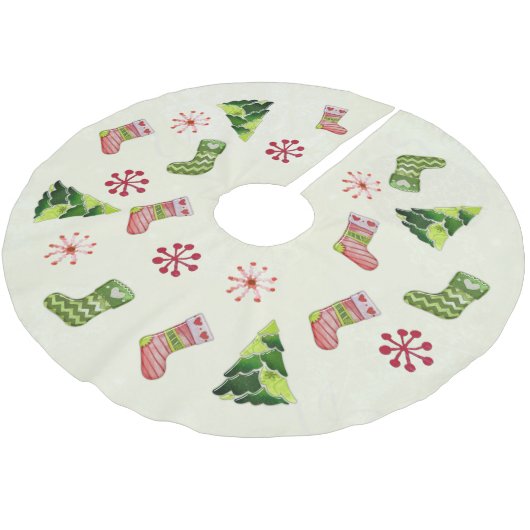 Weihnachtsbaum und Strumpf Whimsey Polyester Weihnachtsbaumdecke (Schrägansicht)