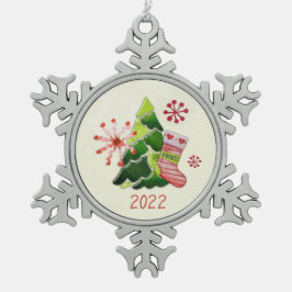 Weihnachtsbaum und Strumpf Whimsey Schneeflocken Zinn-Ornament