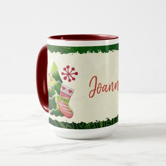 Weihnachtsbaum und Strumpf Whimsey Tasse (Vorderseite Links)
