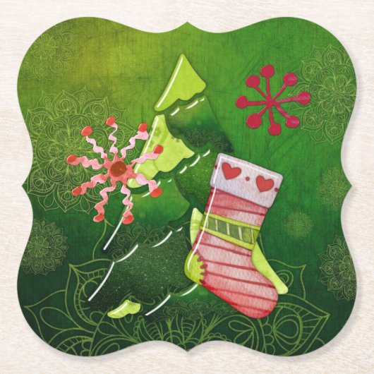 Weihnachtsbaum und Strumpf Whimsey Untersetzer (Vorderseite)