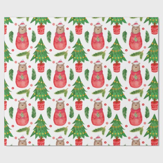 Weihnachtsbaum und Teddybär Geschenkpapier (Flach)