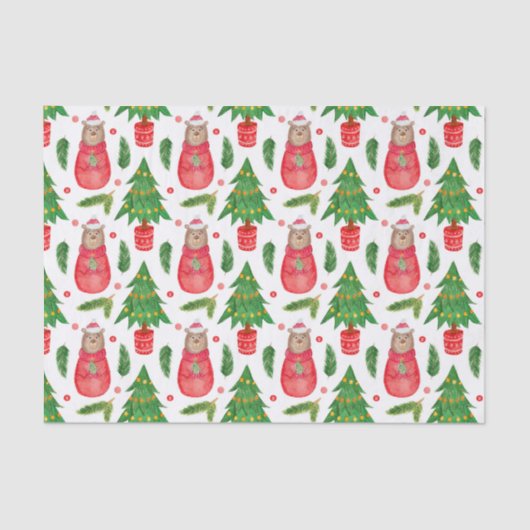 Weihnachtsbaum und Teddybär Seidenpapier (Vorderseite)