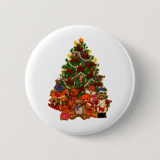 Weihnachtsbaum und Teddybären Button (Vorderseite)