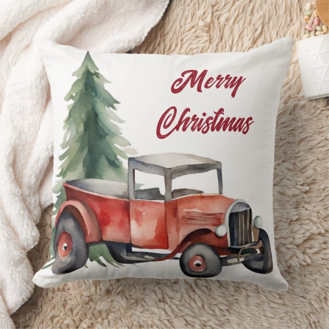 Weihnachtsbaum und Vintage Aquarellen Kissen (Decke)