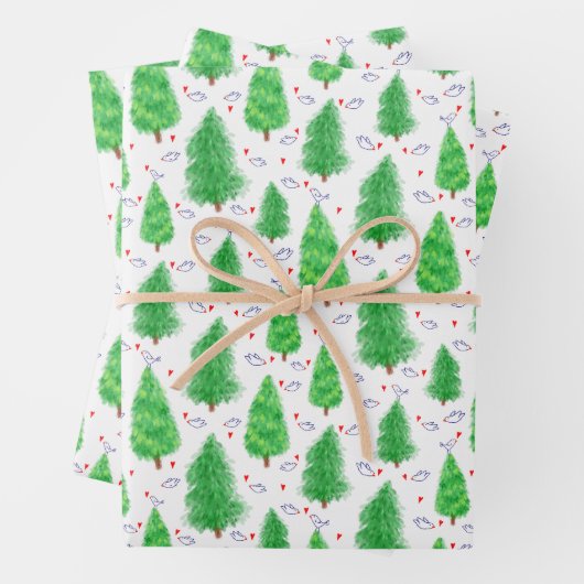 Weihnachtsbaum und Vogelscheußpapier Geschenkpapier Set (Beispiel)