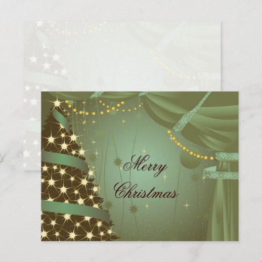 Weihnachtsbaum und Vorhang Postkarte (Vorne/Hinten)