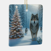 Weihnachtsbaum und Wölfe Keramikornament (Rechts)