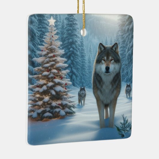Weihnachtsbaum und Wölfe Keramikornament (Rechts)