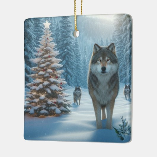 Weihnachtsbaum und Wölfe Keramikornament (Links)
