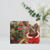 Weihnachtsbaum und Yorkie Puppy Feiertagspostkarte (Stehend Vorderseite)