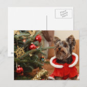 Weihnachtsbaum und Yorkie Puppy Feiertagspostkarte (Vorne/Hinten)