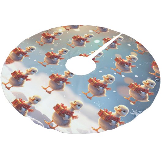 Weihnachtsbaum-Unterlage mit Entlein Polyester Weihnachtsbaumdecke (Schrägansicht)