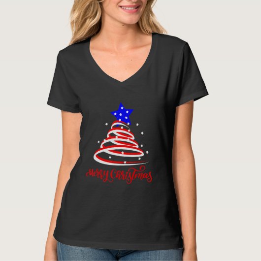 Weihnachtsbaum Usa Flag Xmas Pajama Merry Christm T-Shirt (Vorderseite)