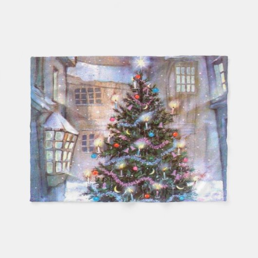 Weihnachtsbaum Vintag Fleecedecke (Vorderseite (Horizontal))