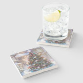 Weihnachtsbaum Vintag Steinuntersetzer (Seitenansicht)