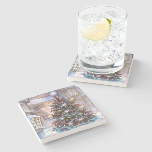 Weihnachtsbaum Vintag Steinuntersetzer (Seitenansicht)