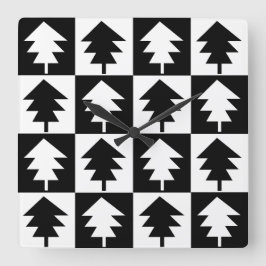 Weihnachtsbaum Vintag Trendy Black and White Quadratische Wanduhr