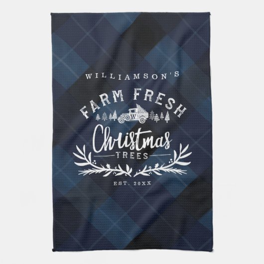 Weihnachtsbaum Vintag Truck Navy Kariert Geschirrtuch (Vertikal)