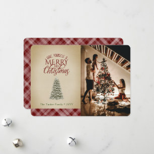 Weihnachtsbaum Vintage Dunkelrotes Karo Feiertagskarte