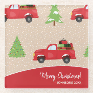 Weihnachtsbaum Vintage-LKW Frohe Weihnachten Küche Glasuntersetzer