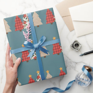 Weihnachtsbaum Vintage Patchwork Rot Kariert Feier Geschenkpapier