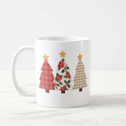 Weihnachtsbaum Vintage Patchwork Rot Kariert Feier Kaffeetasse (Links)