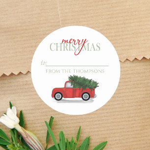 Weihnachtsbaum Vintage-Roter LKW Rustikal Süß Runder Aufkleber