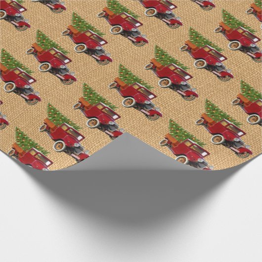 Weihnachtsbaum-Vintager roter LKW-rustikale Geschenkpapier (Ecke)