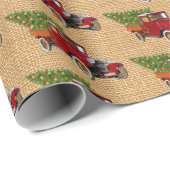 Weihnachtsbaum-Vintager roter LKW-rustikale Geschenkpapier (Rolleneckpunkt)
