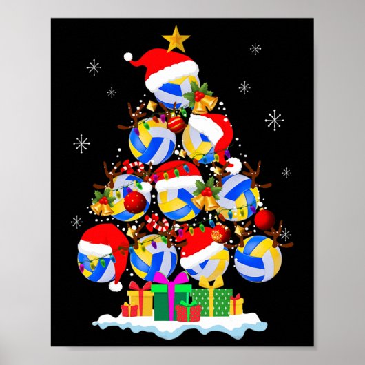 Weihnachtsbaum Volleyball Ball Weihnachtsmannmütze Poster (Vorne)