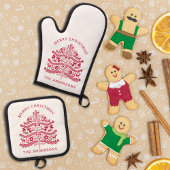 Weihnachtsbaum vom Roten Skandinavien Ofenhandschuh & Topflappen-Set