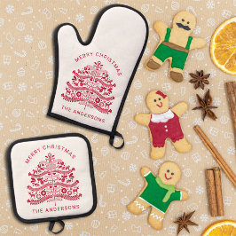 Weihnachtsbaum vom Roten Skandinavien Ofenhandschuh & Topflappen-Set