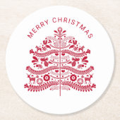 Weihnachtsbaum vom Roten Skandinavien Runder Pappuntersetzer (Vorderseite)