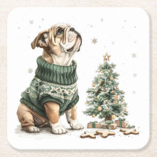 Weihnachtsbaum von Bulldog Rechteckiger Pappuntersetzer