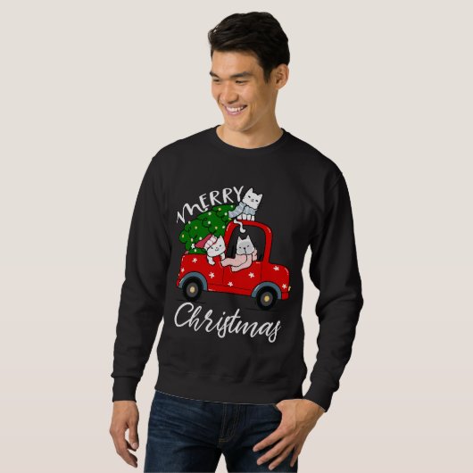Weihnachtsbaum von Cats auf Red Truck Cat Weihnach Sweatshirt (Vorne ganz)