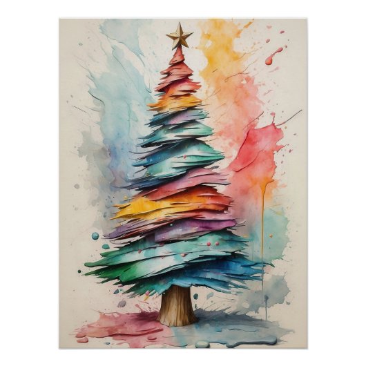 Weihnachtsbaum von Pastel: Abstrakte Ölmalerei Poster (Vorderseite)