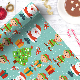 Weihnachtsbaum von Santa und Elfen Süße Feiertage Geschenkpapier