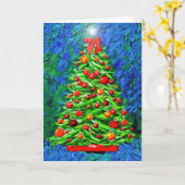 Weihnachtsbaum - vor blauem/grünem Hintergrund Karte (Gelbe Blume)