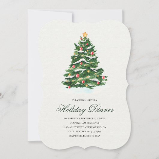 Weihnachtsbaum Wasserfarbe Abendessen Party Einladung (Vorderseite)