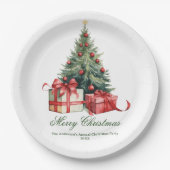 Weihnachtsbaum Wasserfarbe Elegantes Skript Pappteller (Vorderseite)