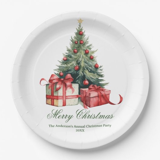 Weihnachtsbaum Wasserfarbe Elegantes Skript Pappteller (Vorderseite)