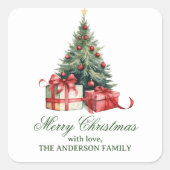 Weihnachtsbaum Wasserfarbe Elegantes Skript Quadratischer Aufkleber (Vorderseite)