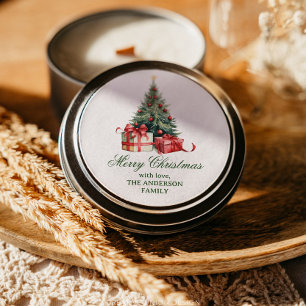 Weihnachtsbaum Wasserfarbe Elegantes Skript Runder Aufkleber