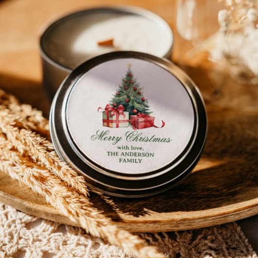 Weihnachtsbaum Wasserfarbe Elegantes Skript Runder Aufkleber