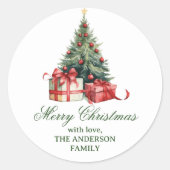 Weihnachtsbaum Wasserfarbe Elegantes Skript Runder Aufkleber (Vorderseite)