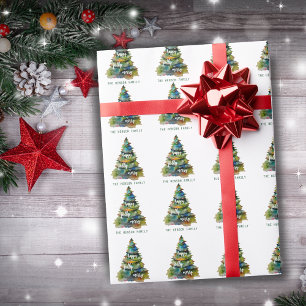 Weihnachtsbaum Wasserfarbe Fröhlich Lustig Glückli Geschenkpapier